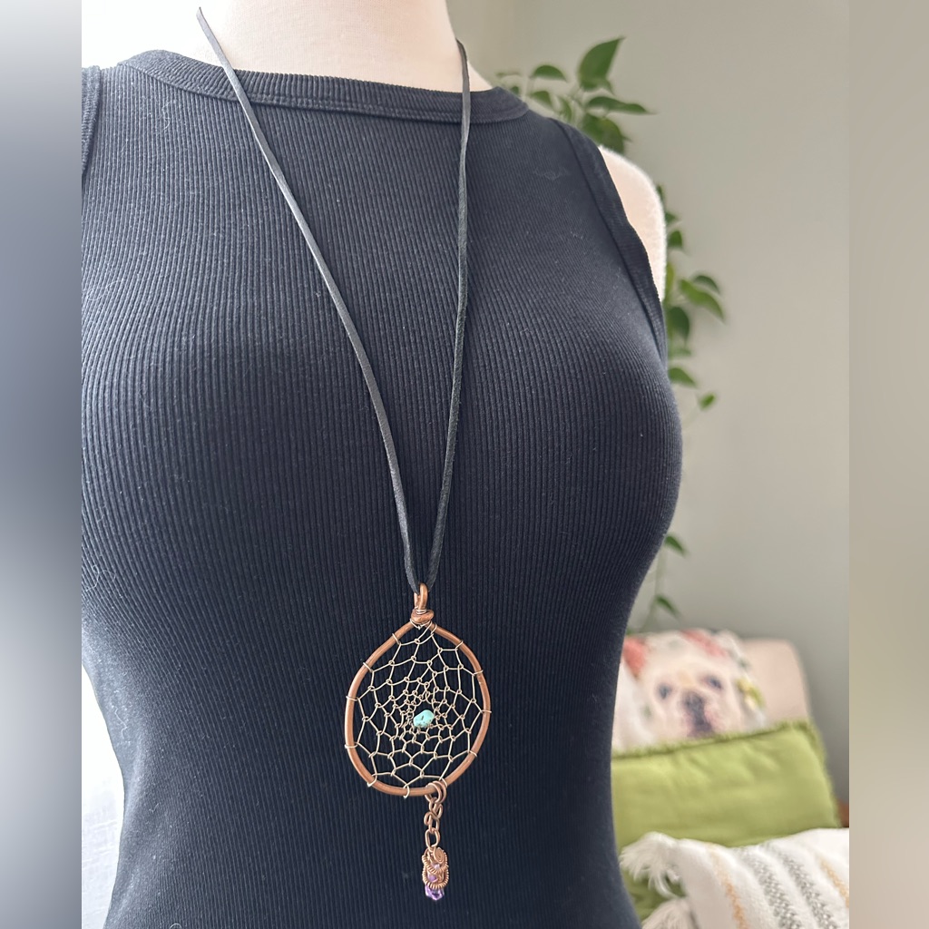 Handmade Crystal Dreamcatcher Necklace Amethyst Turquoise Ooak 68$